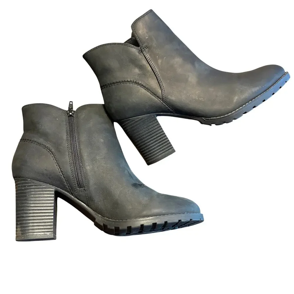 Clarks Verona Trish Leather Boots 8.5 Black NWT Ankle Booties Heel Comfort